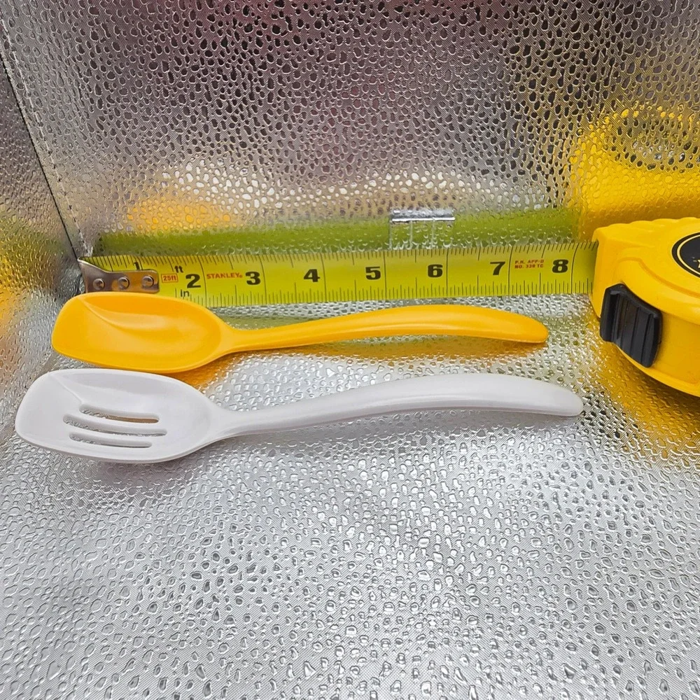 Hutzler 7.5 Inch Melamine Small Solid And Slotted Spoons White Yellow Set Of 2